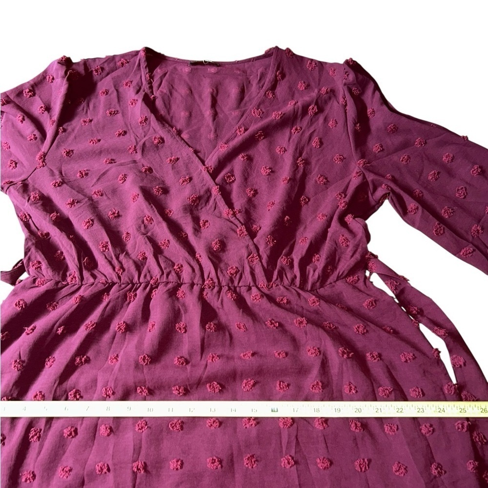 BTFBM Boho Maxi Dress XXL Burgundy Long Sleeve V-Neck Swiss Dot Ruffle Wrap New - Picture 14 of 14